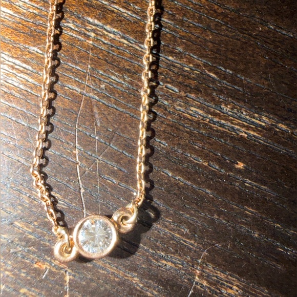 Jewelry - 14k and Diamond Rose Gold Solitaire Bezel Necklace - 22 inch